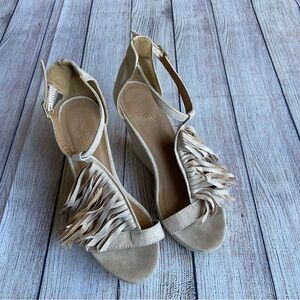 Charlotte Russe Beige Wedge Heels W Fringe Size 6